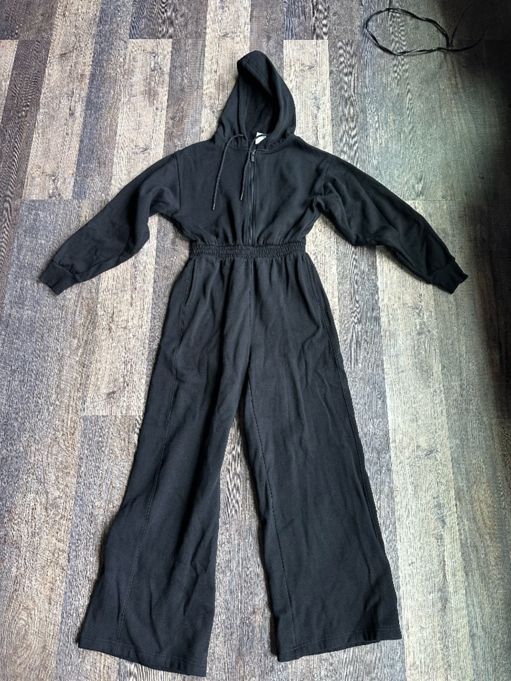 🔥NEW PINK Victoria's Secret Black Hooded Zip-Up Lounge Jumpsuit Size S Short